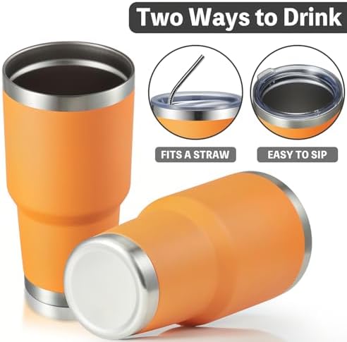 MEWAY 30oz Tumbler Double Wall Vacuum Insulated Travel Mug, Stainless Steel Tumbler with Lid, Durable Powder Coated Insulated Coffee Cup for Cold & Hot Drinks (Orange,1 PACK)