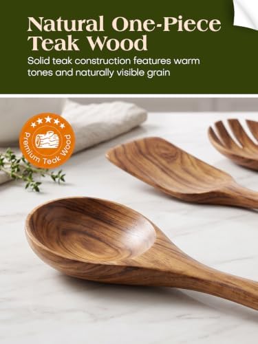 AIUHI 11-Piece Natural Teak Wood Kitchen Utensil Set with Holder, Wooden Spoons and Cooking Utensils for Nonstick Cookware, Includes Spatulas, Ladle and Whisk