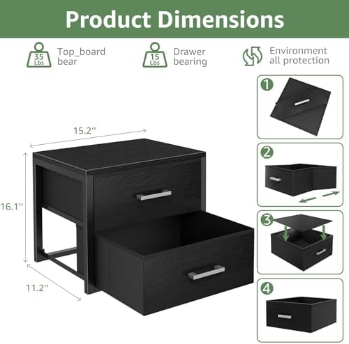 BOLUO Stackable Storage Drawers Closet Organizers and Storage Fabric Black 2 Drawer Dresser for Bedroom 2 Packs Modern