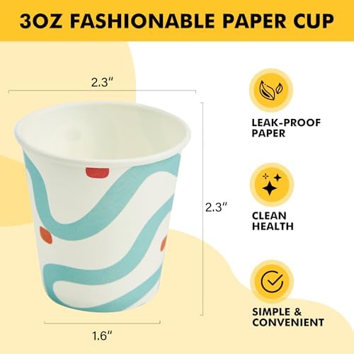 RACETOP 3 oz Bathroom Cups 300 Pack, Small Paper Cups, White Lines