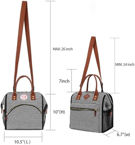 LOKASS Lunch Bag Insulated Lunch Box Wide-Open Lunch Tote Bag with Removable Shoulder Strap for Women/Men Adults Work Picnic Beach Travel(Stripes)
