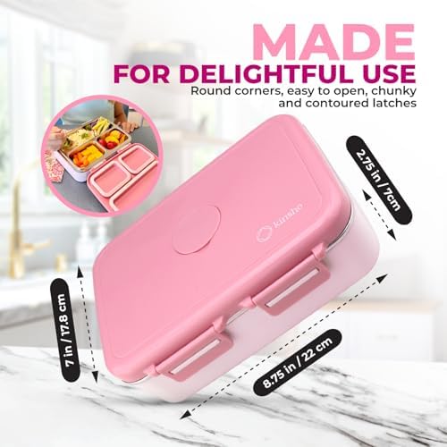 kinsho Stainless Steel Bento Box Lunch Container for Kids Adults, Pink
