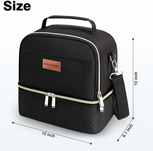 BALORAY Lunch Bag for Women Men Adult Lunch Box (Black with Strap),L