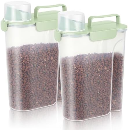 LEAWALK 5Lbs /6Qt/5L Airtight Cat Dog Food Storage Container with Upgraded Large Nozzle BPA-Free, Pet Food Storage Containers for Rice, Grain, Pet Food, Flour, Dog Treat Storage-2 Pack Green