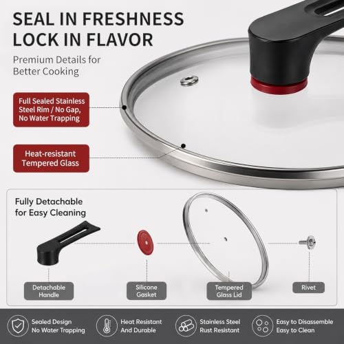 12.6-Inch Stainless Steel Wok Pan with Glass Lid - Tri-Ply Nonstick Wok & Stir-Fry Pan, PFOA Free Uncoated Cookware for All Cooktops, Induction Compatible, Flat Bottom