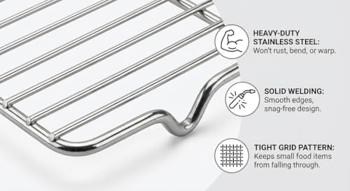 2-Pack Stainless Steel Cooling Racks for Baking and Roasting, Fits Quarter Sheet Pan, Oven Safe & Dishwasher Safe, Heavy Duty Baking Rack for Cookies, Meat, Cakes