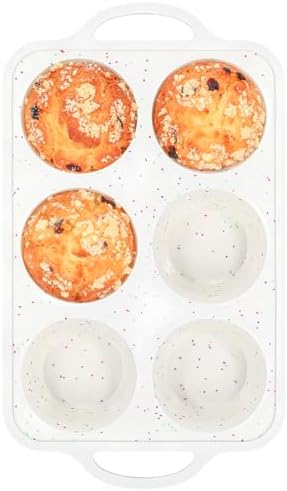 Vinino Jumbo Muffin Pan with Metal Reinforced Frame-1Pack, Large Silicone Cupcake Pan for Baking 6 Cup Jumbo Size, Silicone Muffin Tray, Cupcake Baking Pan Molds for Oven Dishwasher Safe-Cream