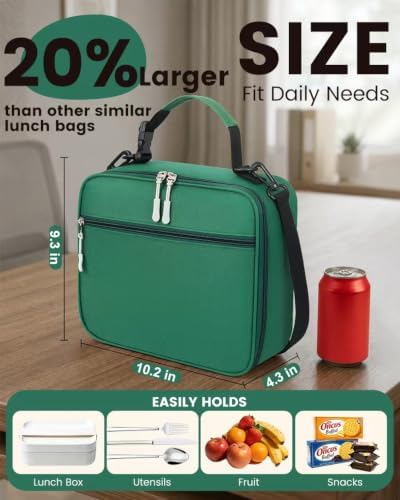 Insulated Lunch Box for Men Small, Green Mens Lunch Bag with Strap