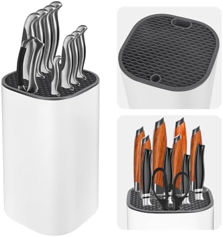 Fohil Knife Block without Knives, Universal Knife Block, Detachable Knife Holder, Space Saver Knife Storage Holder with Scissors Slot, Sharpening Bar Slot, Kitchen Knife Holder White