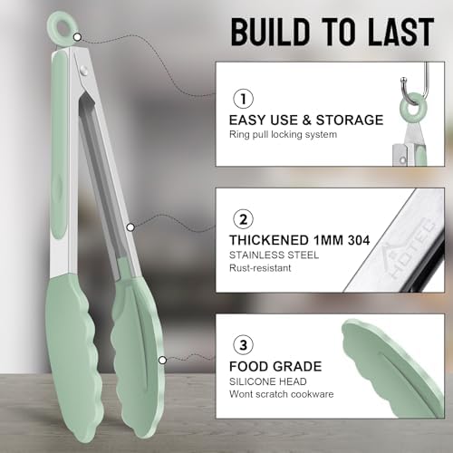 HOTEC Silicone Kitchen Tongs for Cooking, 9-Inch Serving Tongs, Set of 3