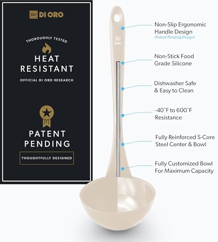 DI ORO Silicone Ladle - Soup & Serving, 600F Heat Resistant, Clay