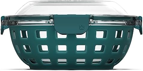 Ello DuraGlass Food Storage Glass Lunch Bowl Container - Meal Prep Container with Silicone Sleeve and Airtight Lid, 5 Cup, Teal