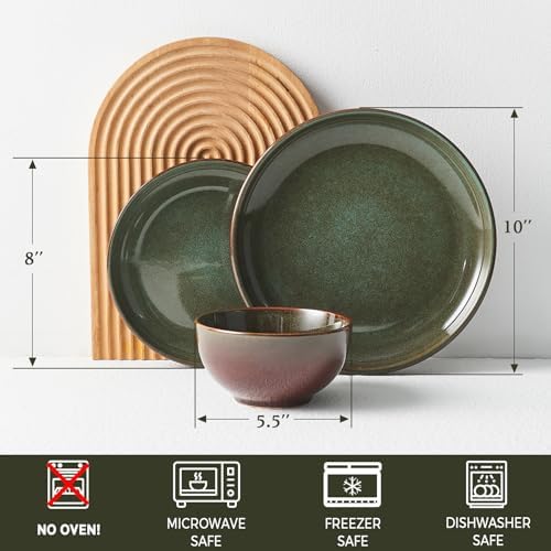 Pokini Stoneware Dinnerware Sets for 8, 24pcs Plates and Bowls Sets Dishes