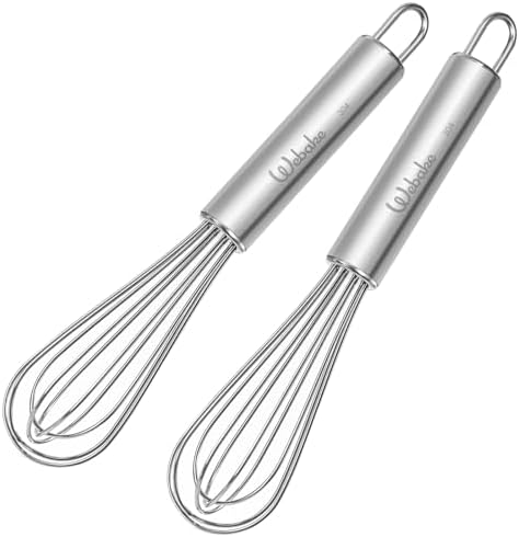 Webake 7.5" Stainless Steel Mini Whisks, 304 Small Metal Whisk for Professional or Home Set of 2