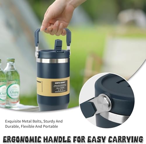 30oz Flip Straw Insulated Water Bottle with Handle, Leak Proof Stainless Steel Tumbler, Double Wall Vacuum Travel Coffee Mug for Cold Drinks, Gym Office Travel Essentials