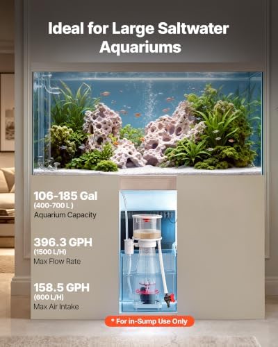 VEVOR Protein Skimmer for 106-185 Gal Saltwater Aquariums In Sump with Pump, Protein Skimmer with DC Pinwheel Pump, Adjustable Control, for 106-185 Gal Saltwater Aquarium & Reef Tank, In Sump Use Only