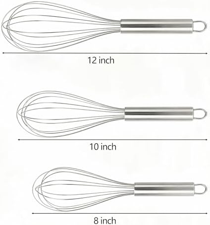 Stainless Steel Whisk Set, 3 Sizes (8", 10", 12") Kitchen Whisks for Cooking, Balloon Wire Whisk for Mixing, Whisking, Beating, Blending, Egg Beater, Baking, Whipping Cream, Frothing Milk