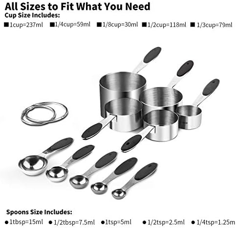 U-Taste Measuring Cups Spoons Set, 18/8 Stainless Steel, 10Pcs, Black