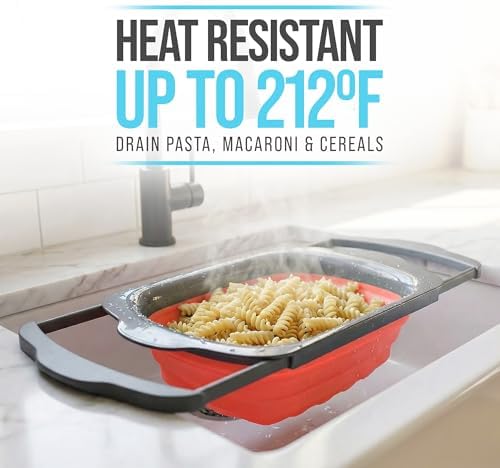 Comfify Coral XL Collapsible Silicone Over Sink Colander – 6 Quart