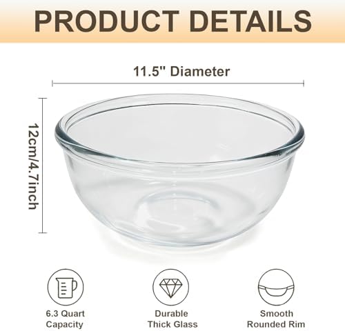 6.3 Quart Large Glass Mixing Bowl for Sourdough Bread