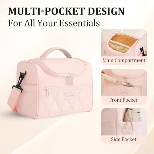 Insulated Lunch Bag Women Men Leakproof With Cup Holder, Pink
