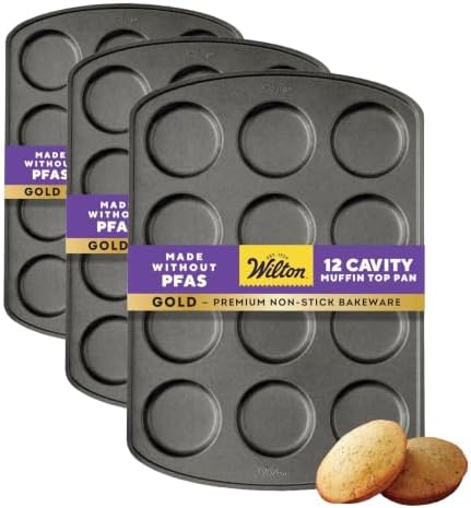 Wilton Gold Non-Stick Muffin Top Pan, Stainless Steel, 11 x 16 in., Muffin Top - 12 Cup (Pack of 3)