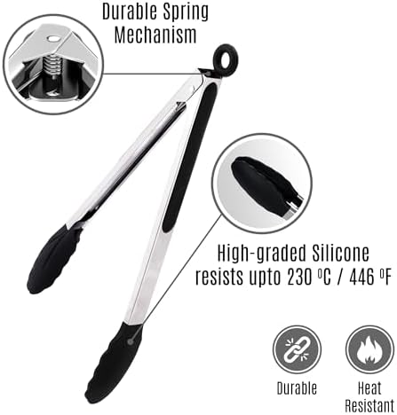 Kitchen Tongs Set, 2 Pack Stainless Steel with Silicone Tips