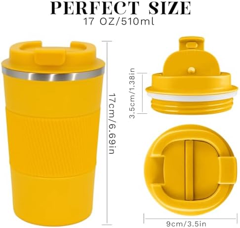 Insulated Travel Coffee Mug, Stainless Steel Coffee Cup with Leakproof Lid