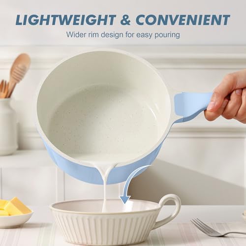 SENSARTE 2.5 QT Ceramic Nonstick Saucepan with Lid, PTFE/PFAS Free, Blue