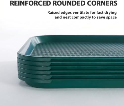 CURTA Lunch Trays 6 Pack, Green Tray 12 x 16, Plastic Food Trays for Eating Bulk, NSF Certified Cafeteria Tray for Commercial Food Service and School