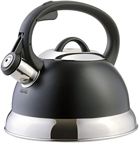 Mr. Coffee Flintshire 1.75-Quart Stainless Steel Whistling Tea Kettle with Nylon Handle – Matte Black Stove-Top Kettle for Boiling Water