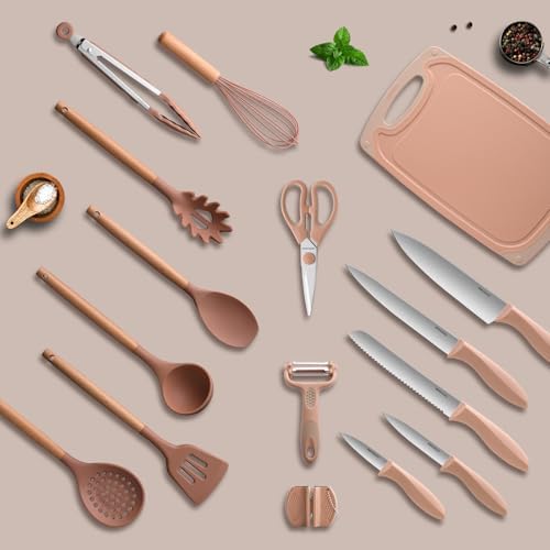 RAXCO Utensil Sets,18-Piece Silicone Cooking Utensils and Knife Set,Mousse