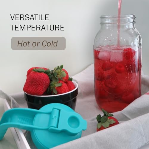 Mason Jar Pitcher - Airtight & Leakproof Glass Pitcher with Lid, Perfect for Breastmilk, Cold Brew Coffee, Sun Tea, Water & Drinks, 2 Quart (64 oz) Wide Mouth Mason Jar with Pour Spout Lid - Teal