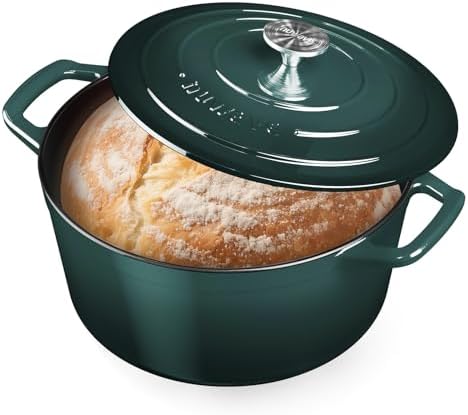 Nuwave 6 Qt PFAS-Free Enamel Cast Iron Dutch Oven Pot with Lid, Pine Forest