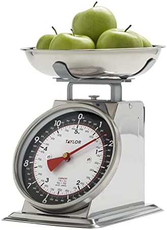 Taylor Mechanical Kitchen Food Scale with Bowl, Weighs Up to 11lbs, Measures in Grams and Ounces, Analog Cooking Scale for Baking, Black and Silver (Pack of 2)