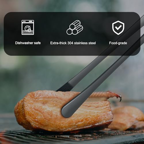 HOTEC Kitchen Tweezers Stainless Steel Cooking Tweezers 2 Pcs-12", Black
