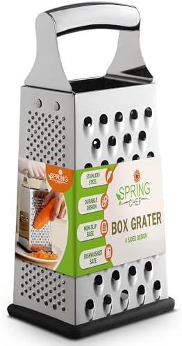 Spring Chef Stainless Steel Cheese Grater, Large Box Grater for Kitchen