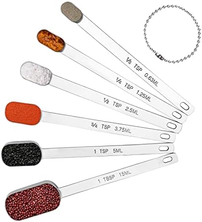 Long Handle Measuring Spoons Set of 6, Stainless Steel Measure Teaspoons