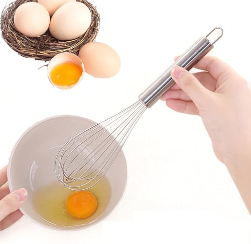 Manual Egg Whisk, 2 Pcs 6 Inch Long Stainless Steel Egg Beater for Bread, Cake and Cooking (6 inch)