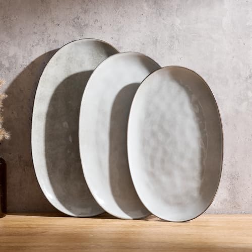 famiware Serving Platters Set of 3 Sizes - Oval, Grey