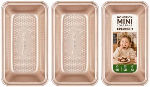 HONGBAKE 3 Pack Nonstick Mini Loaf Pans, 6 x 3.3 x 2 Inch Small Bread Pans for Homemade Bread, Tiny Banana Baking Tins with Diamond Texture, Non-toxic Mini Meatloaf Pans Set, Champagne Gold