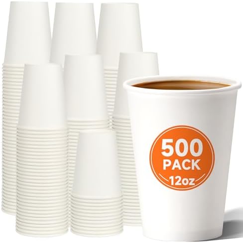 METAPRINT 500 Pack 12 oz Disposable Paper Coffee Cups, White