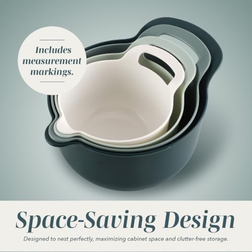 COOK WITH COLOR Nesting Plastic Mixing Bowl Set with Pour Spouts and Handles, Green, 4 Piece Non-Slip