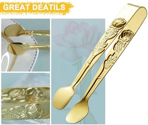 HINMAY 6PCS Mini Serving Tongs 5" Small Rose Appetizer Tongs (Gold)