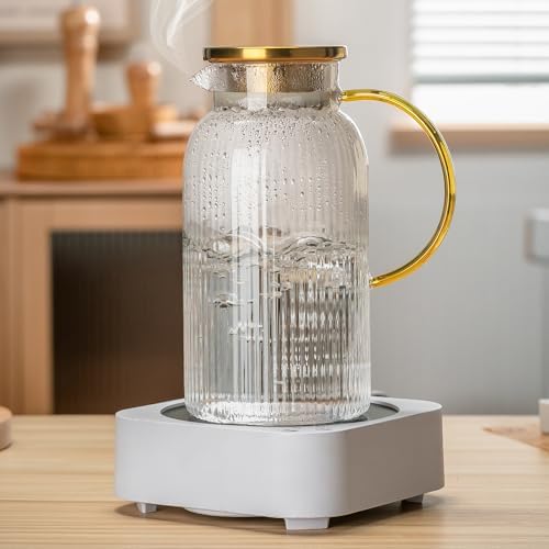 Buaic Glass Pitcher with Lid, 68 oz/ 2L Clear Glass Water Pitcher