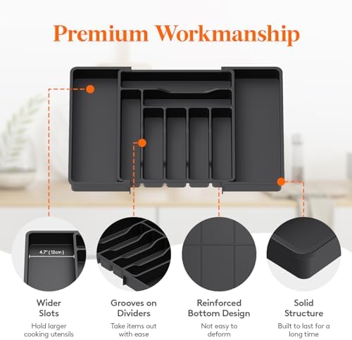 Lifewit Expandable Silverware Drawer Organizer, Kitchen Utensil Tray