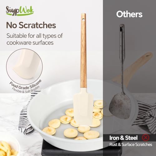 Silicone Spatula Set, Food Grade Rubber Spatula-5 Piece Nonstick Rubber Spatulas, Spoonula, Jar Scraper for Cooking, Baking, Mixing, Frosting - Heat Resistant Up to 600°F (5 Pcs Off-White)