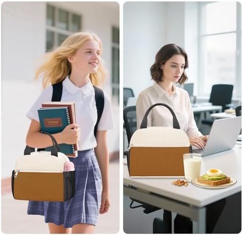 KUBYA Lunch Box for Women, Cute Grids Corduroy Insulated Lunch Bag Women Reusable Work Simple Adults Large Lunch Boxes Tote Bag Men Cooler Bag