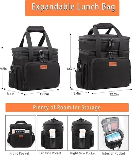 GLENKEY Expandable Lunch Box Insulated Leakproof Cooler Bag Work Outdoor