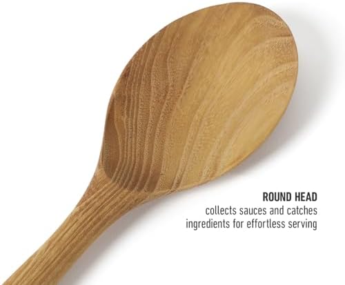 Calphalon Prime Cooking Spoon, 13-Inch Teak Wood Kitchen Spoon, Stirring Spoon for Mixing, Serving & Nonstick Cookware, Durable Moisture-Resistant Design